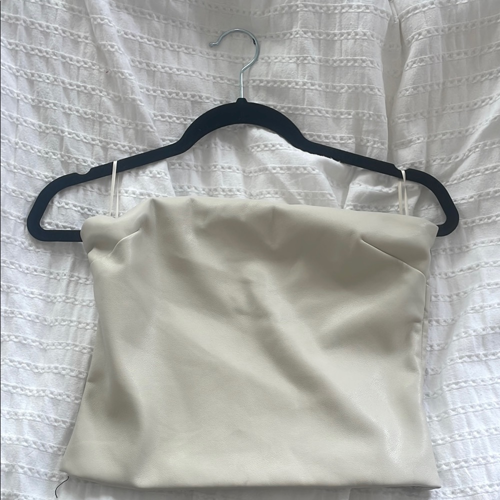 Dynamite leather Cream Strapless Top